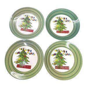 Set Of 4 Christmas Swirl Tabletops Unlimited Plates 9" Green Holiday Tree